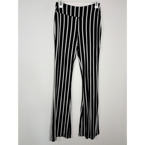 Charlotte Russe Pants - Charlotte Russe Black White Vertical Stripe Flare Leg Pants Medium High Rise